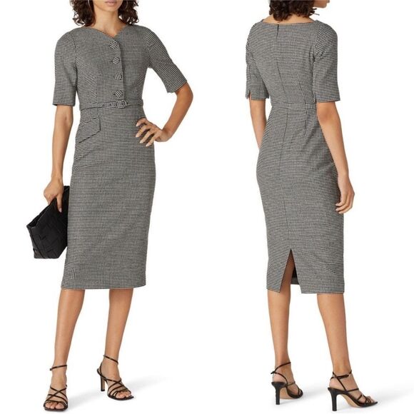 L.K. BENNETT | Nina Black & White Houndstooth Heart Belted Dress Women’s Size 6 - Picture 1 of 13